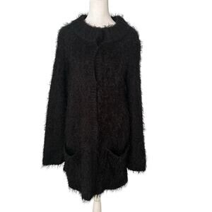 Free People black fur button up long sleeve sweater jacket size M